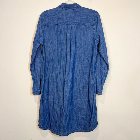 Old Navy L Blue Jean Long Sleeve 1/2 Button Up Knee Length Shirt Dress Sz Large - Picture 9 of 9